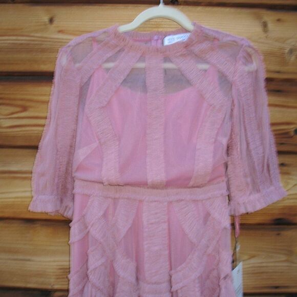 MAC DUGGAL 8058 Pink High Neck Micro Ruffle Tiered Midi Dress - Picture 11 of 16